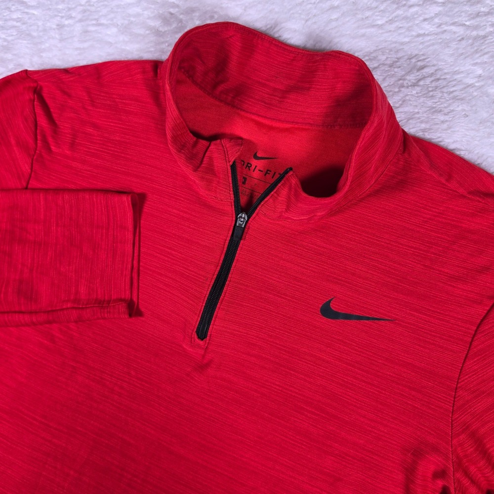 Nike Dri-FIT 1/4 Zip Mens S Red L/S Space Dye Pullover 940177-687 Lightweight